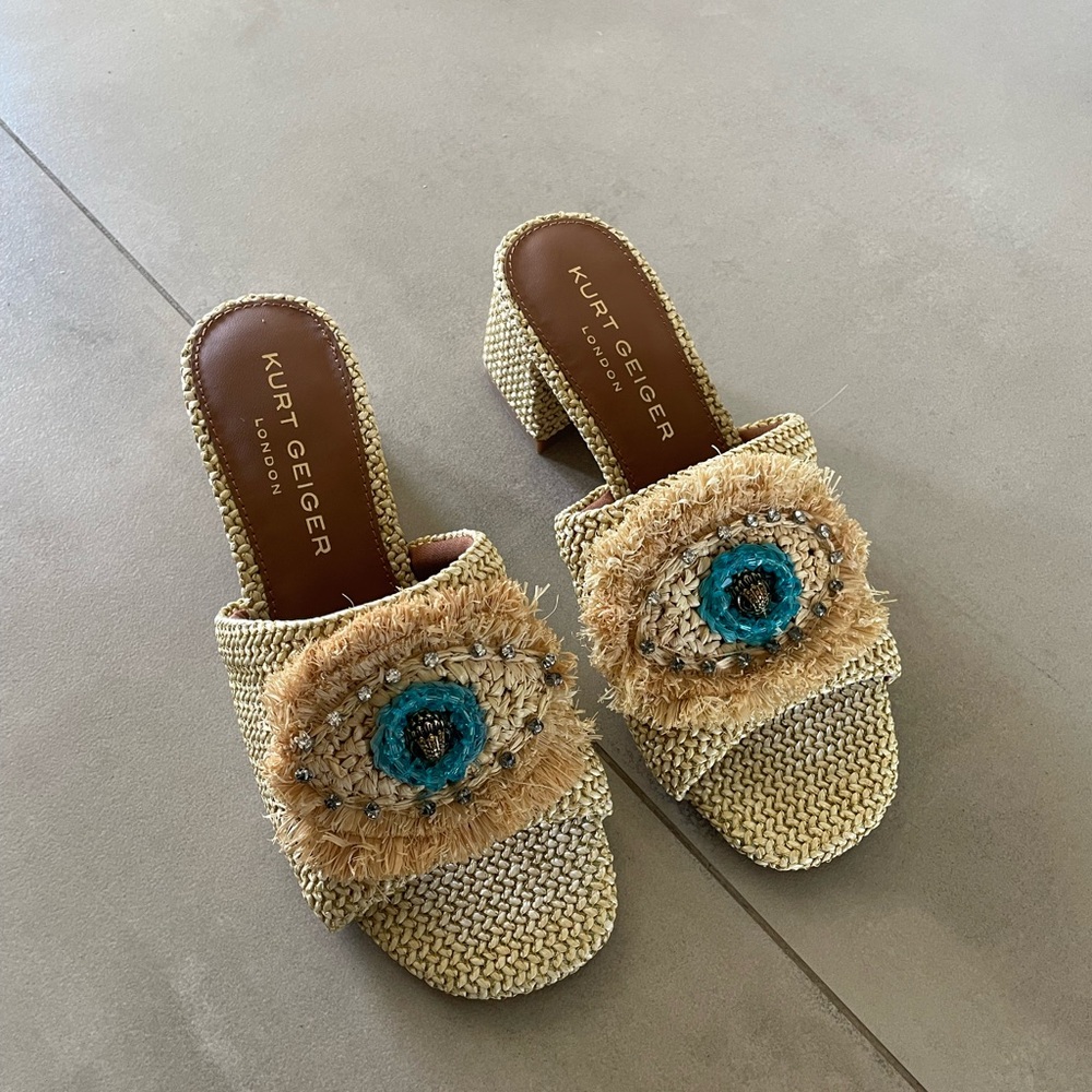 Kurt Geiger London raffia block-heel mules -size 6